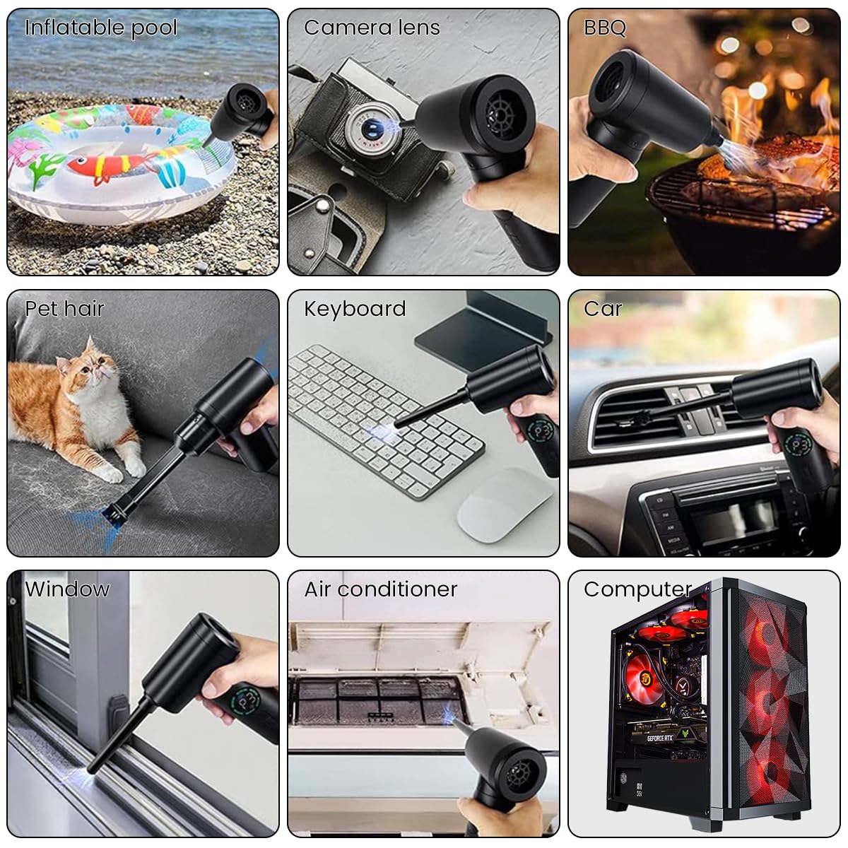 ZORBES Electric Dust Blower, Wireless Air Duster Car Vacuum Cleaner, 2 in 1 Electric Air Blower with LCD Digital Display, 120W USB Cordless Air Blower with LED and Interchangeable Nozzles for Home, Computer ZORBES Electric Dust Blower, Wireless Air Duster Car Vacuum Cleaner, 2 in 1 Electric Air Blower with LCD Digital Display, 120W USB Cordless Air Blower with LED and Interchangeable Nozzles for Home, Computer